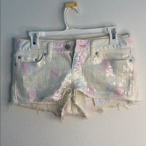 Tie dye sequin shorts.